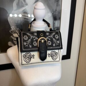 Black and White Embroidered Women's Bag